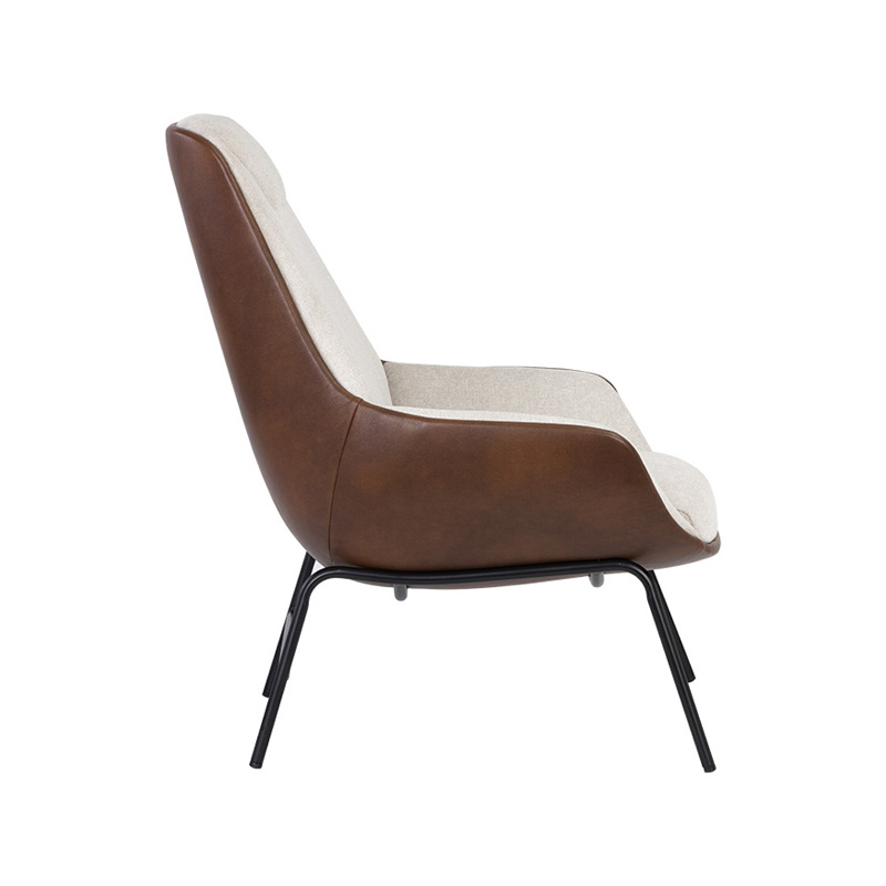 AH-0056 Turtle Shell Lounge Arm Chair With Dual Tone Upholstery And Lumbar Contouring Support