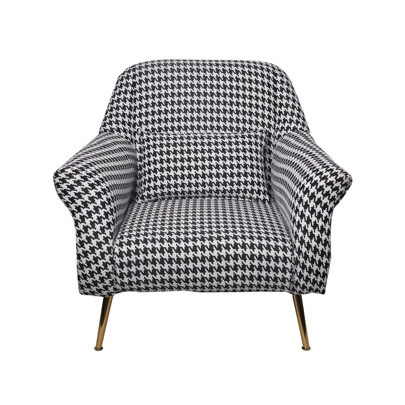 AH-0022 Glamp Cottage Style Upholstered Roll Arm Lounge Chair With Houndstooth Check Fabric