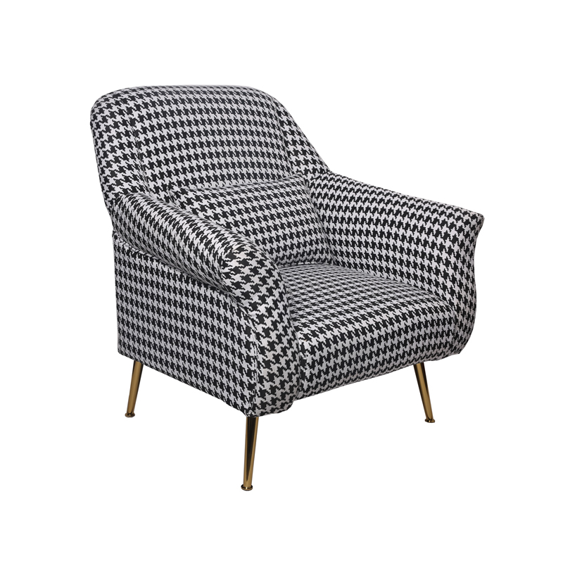 AH-0022 Glamp Cottage Style Upholstered Roll Arm Lounge Chair With Houndstooth Check Fabric