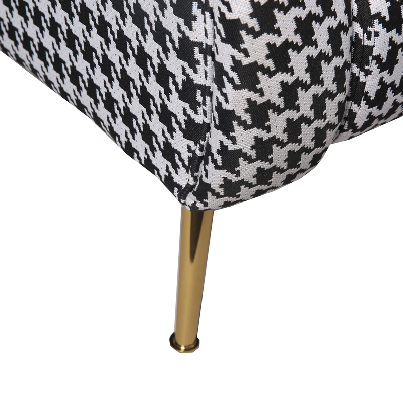 AH-0022 Glamp Cottage Style Upholstered Roll Arm Lounge Chair With Houndstooth Check Fabric