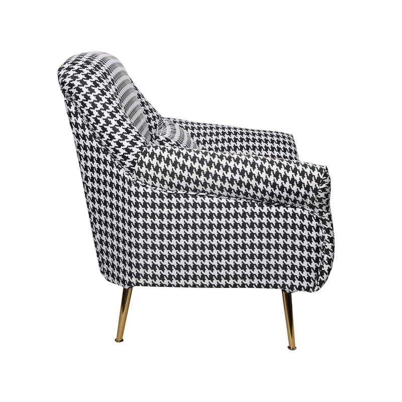 AH-0022 Glamp Cottage Style Upholstered Roll Arm Lounge Chair With Houndstooth Check Fabric