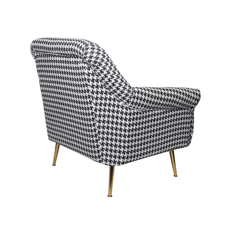 AH-0022 Glamp Cottage Style Upholstered Roll Arm Lounge Chair With Houndstooth Check Fabric