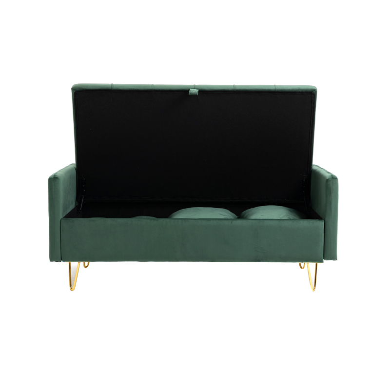 AH-0202-D Compact Love Seat With Tufted Button Details, Gold Wire Frame Leg And Hidden Compartment