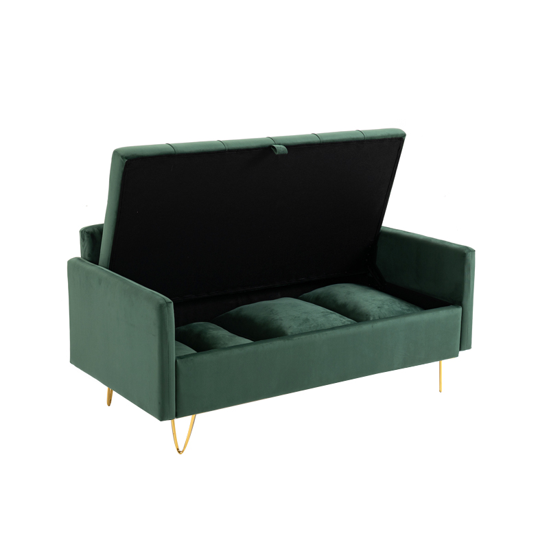 AH-0202-D Compact Love Seat With Tufted Button Details, Gold Wire Frame Leg And Hidden Compartment