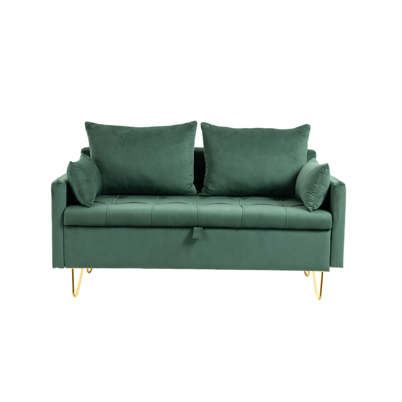 AH-0202-D Compact Love Seat With Tufted Button Details, Gold Wire Frame Leg And Hidden Compartment