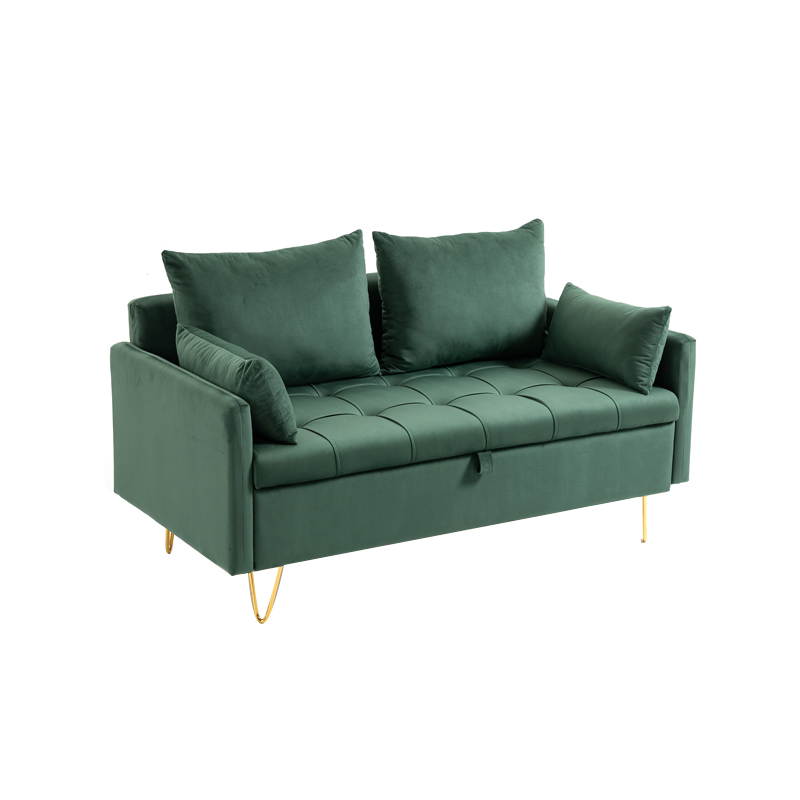 AH-0202-D Compact Love Seat With Tufted Button Details, Gold Wire Frame Leg And Hidden Compartment