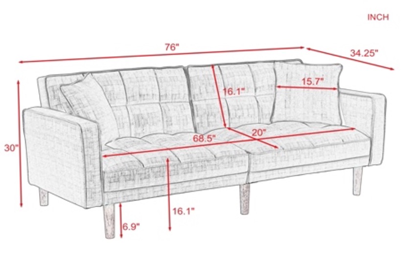 AH-0203 Two Person Fold Down Futon Sofa Bed With Super Plush Deep Square Tuft