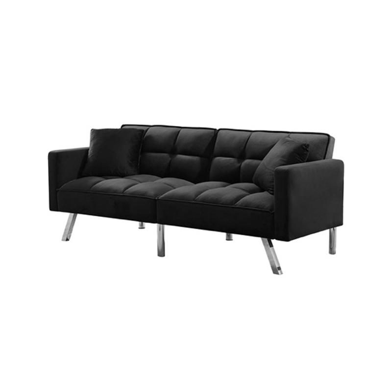 AH-0206 Retro Corporate Black And Chrome Two Tone Transforming Futon Sofa