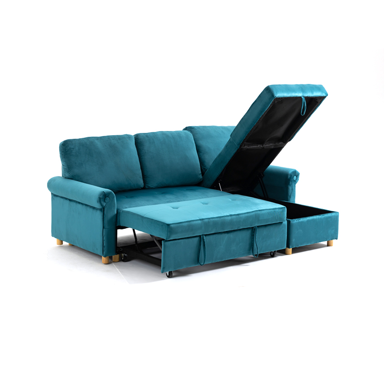  AH-0213 Corner Sofa With Large Storage Chaisse And Pullout Convertible Sofa Bed