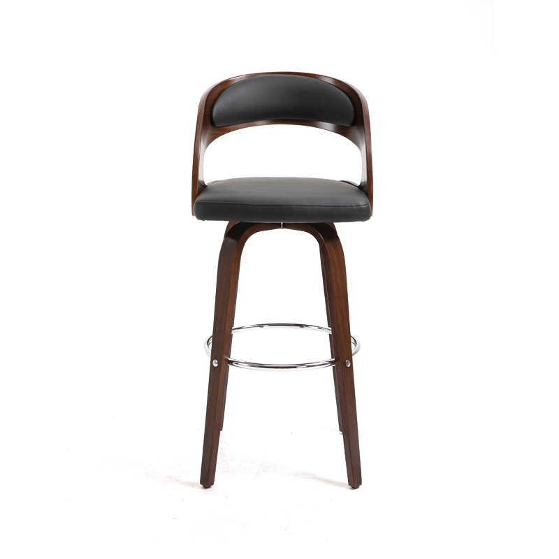 AH-1155 Luxury Hotel Style Curved Wood Barstool With Bent-Wood Legs And Chrome Halo Leg Rest