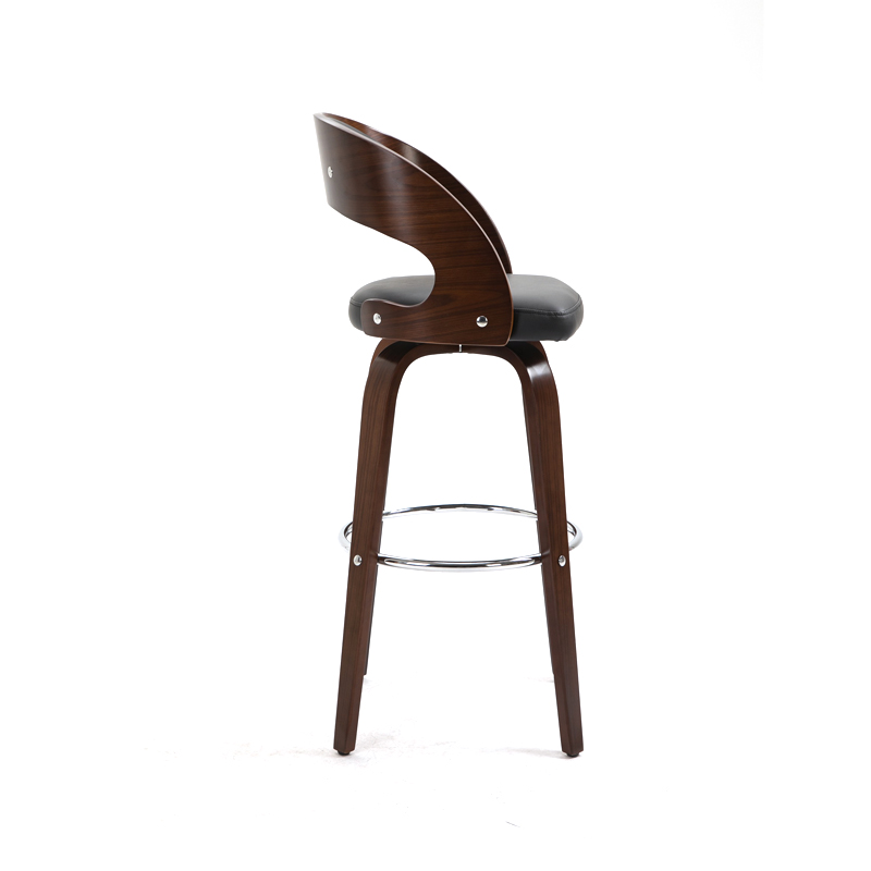 AH-1155 Luxury Hotel Style Curved Wood Barstool With Bent-Wood Legs And Chrome Halo Leg Rest