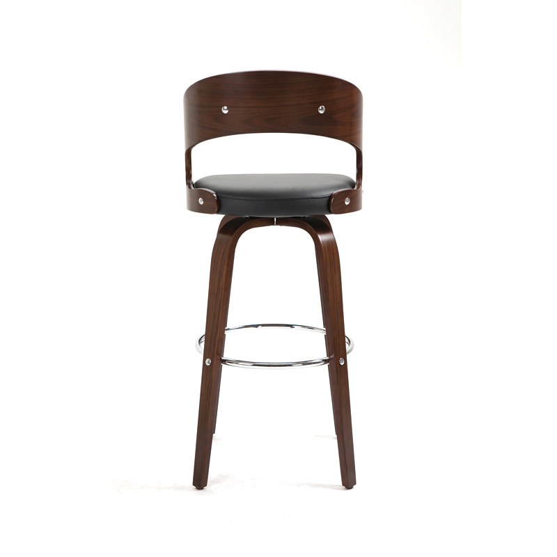 AH-1155 Luxury Hotel Style Curved Wood Barstool With Bent-Wood Legs And Chrome Halo Leg Rest