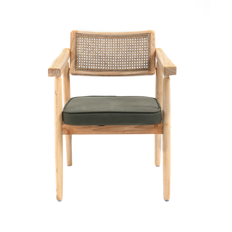 AH-1167M Nordic Style Rubberwood Frame Dining Chair With Wicker Back And Soft Cushioned Seat