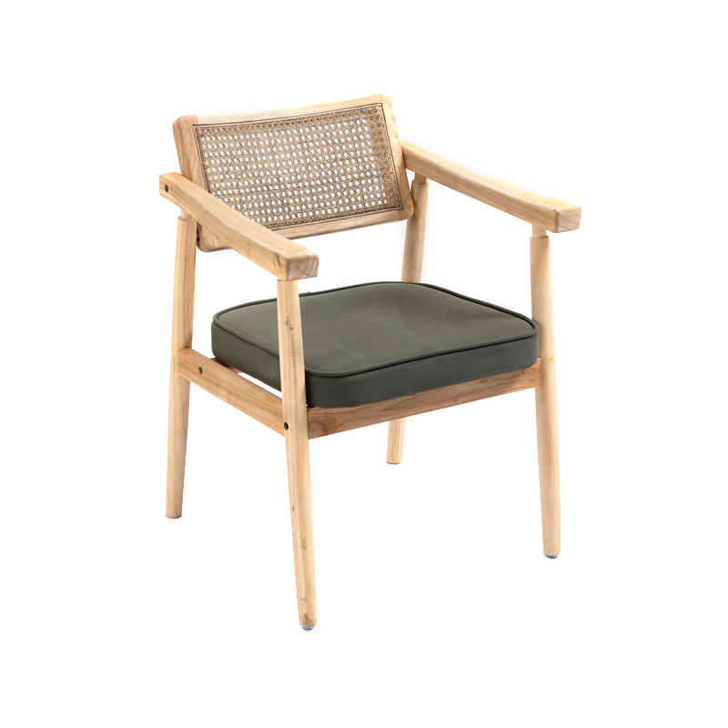 AH-1167M Nordic Style Rubberwood Frame Dining Chair With Wicker Back And Soft Cushioned Seat