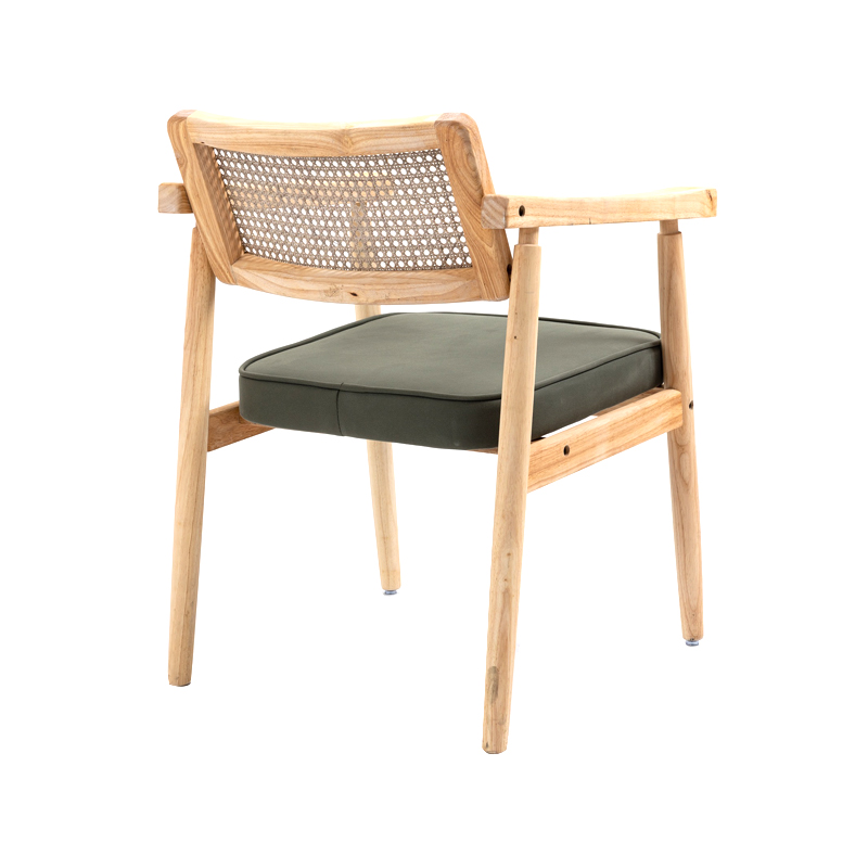 AH-1167M Nordic Style Rubberwood Frame Dining Chair With Wicker Back And Soft Cushioned Seat