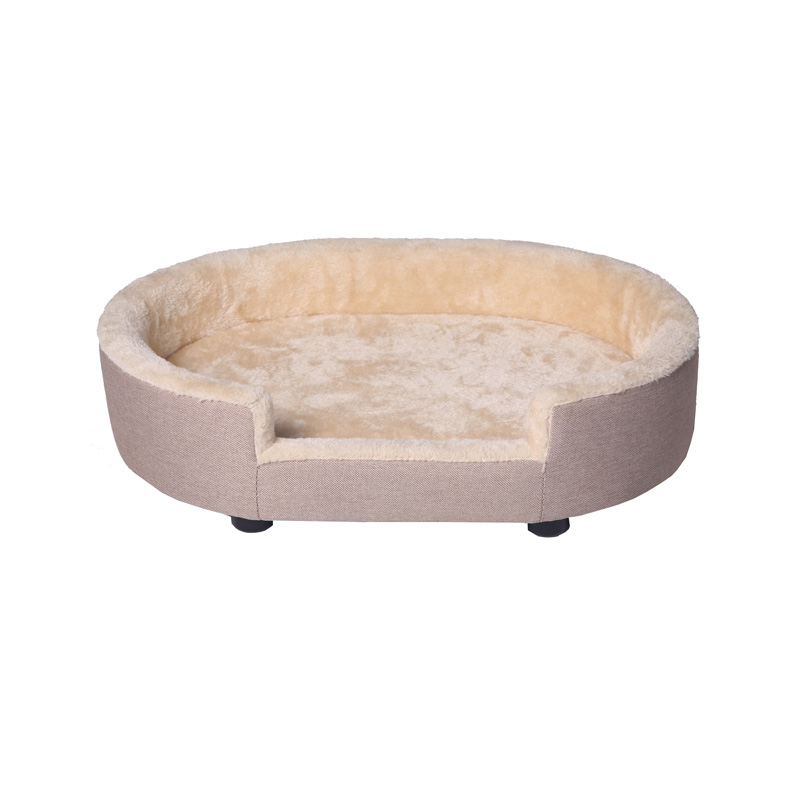 AH-6003 Shallow Dish Oval Pet Bed With Extra Warm Long Nape Fabric Lining