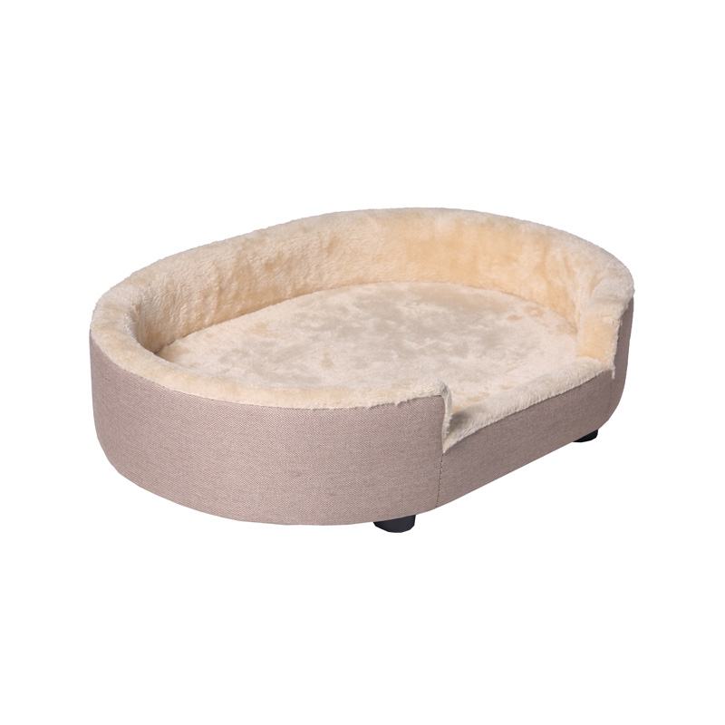 AH-6003 Shallow Dish Oval Pet Bed With Extra Warm Long Nape Fabric Lining