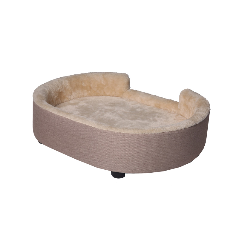 AH-6003 Shallow Dish Oval Pet Bed With Extra Warm Long Nape Fabric Lining