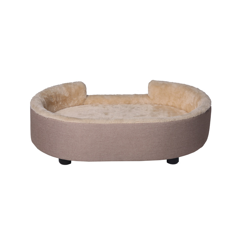 AH-6003 Shallow Dish Oval Pet Bed With Extra Warm Long Nape Fabric Lining