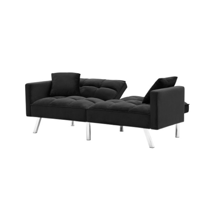 AH-0206 Retro Corporate Black And Chrome Two Tone Transforming Futon Sofa