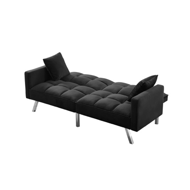 AH-0206 Retro Corporate Black And Chrome Two Tone Transforming Futon Sofa