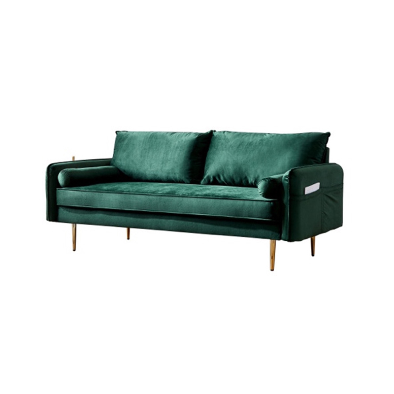 AH-0205 Double Wide Lawson Style Velvet Sofa With Chrome Gold Legs And Armrest Magazine Pockets