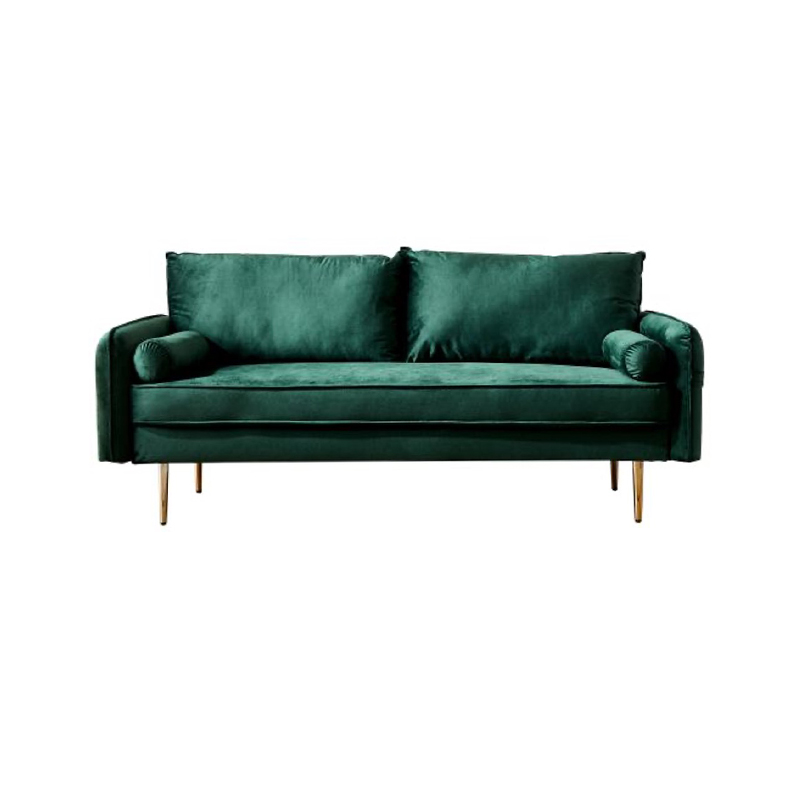 AH-0205 Double Wide Lawson Style Velvet Sofa With Chrome Gold Legs And Armrest Magazine Pockets