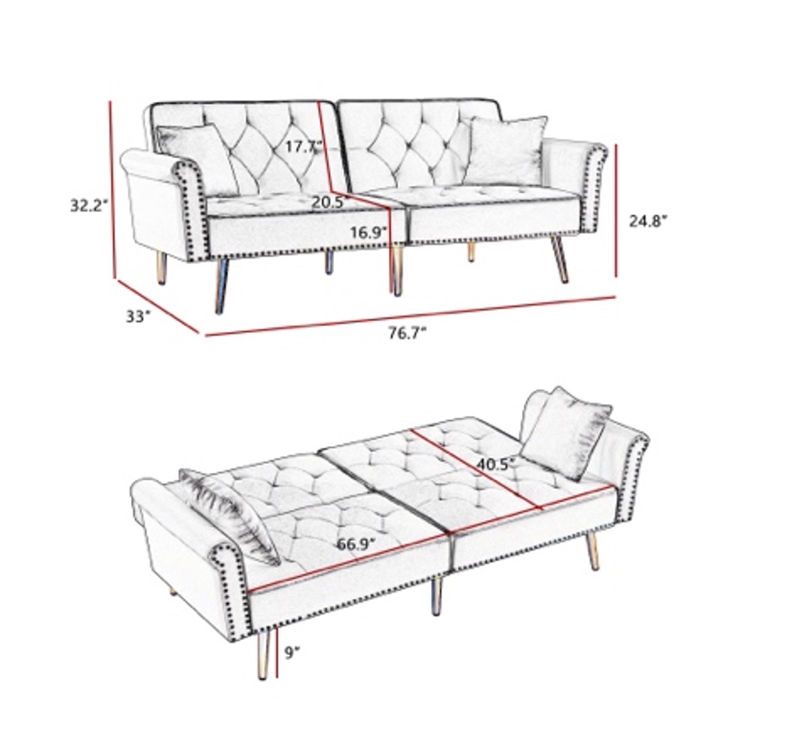 AH-0204 Reclining Futon Sofa Bed With Diamond Tuft And Rivet Detailing