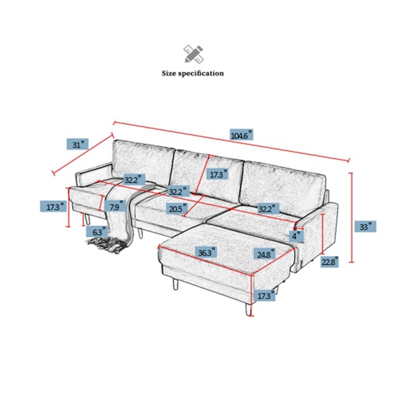 AH-0208 Contemporary Sectional Corner Sofa With Re-arrangeable Ottoman